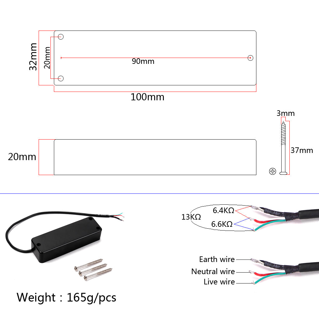 4 String Electric Bass Guitar Pickups Humbucker Double Coil Bridge and Neck Pickup Set Black