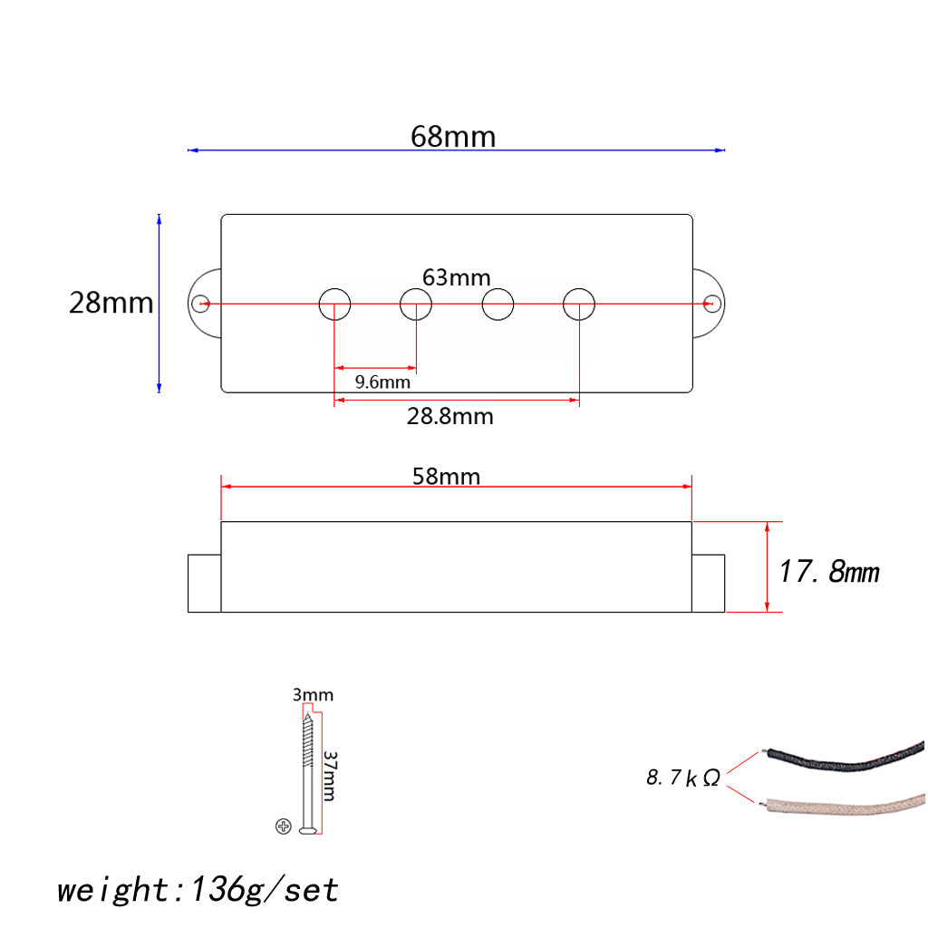 Open Alnico 8 PB P Bass Pickup Humbucker Pickup Alnico V Black for 4 String P Bass Replacement