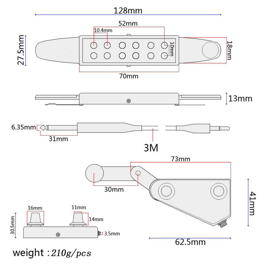 New Gold Dot Sound Hole Pickup Tone Volume Control for Acoustic Classical Guitar