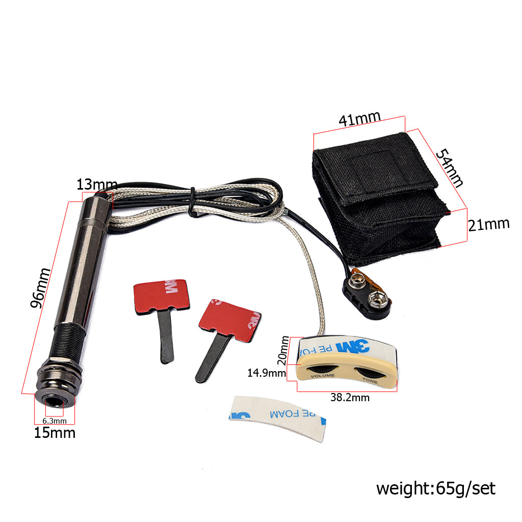 Ukulele Piezo Pickup Preamp System and Endpin Jack Style with Volume and Tone Control