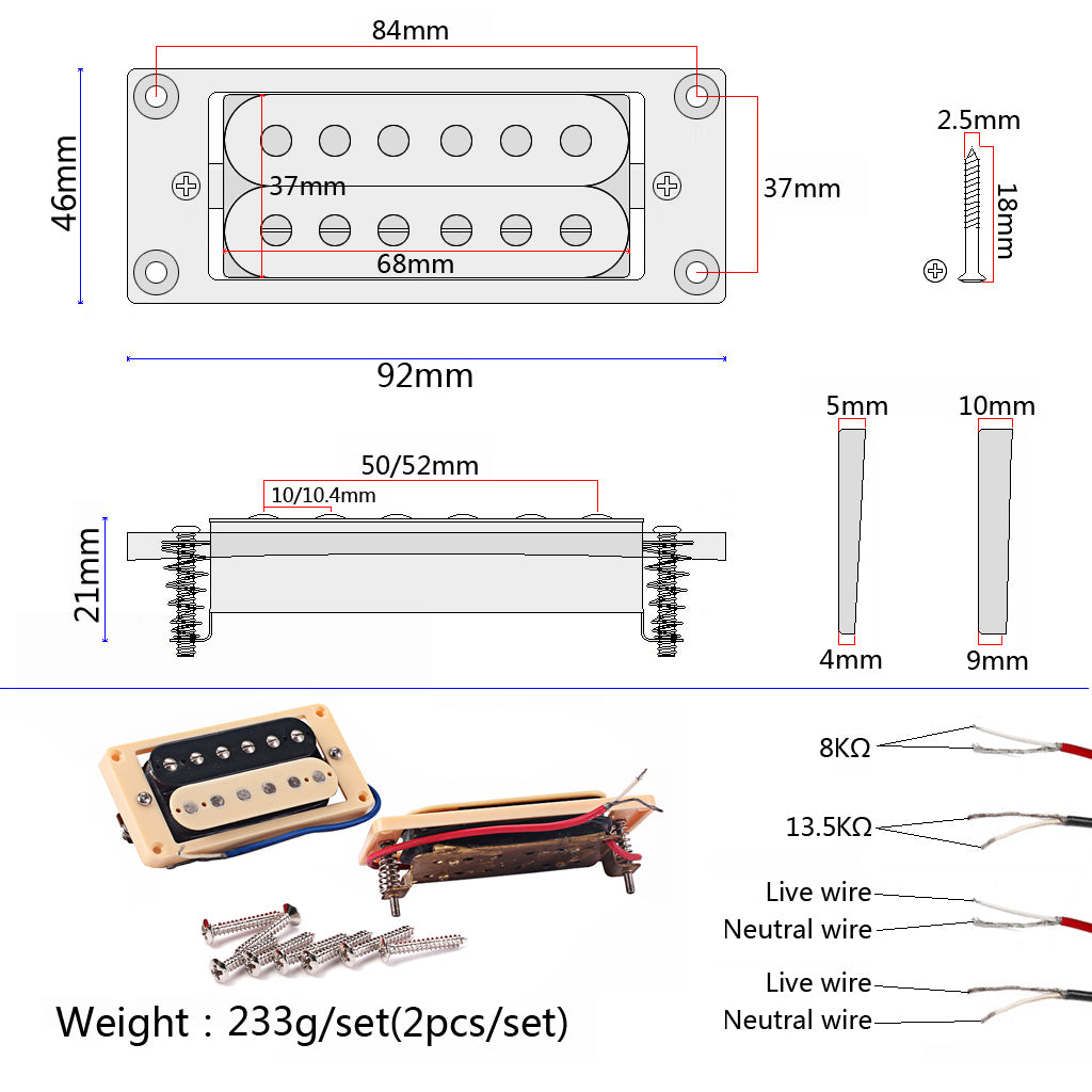 1 Set of 2pcs Zebra Red&Black Humbucker Double Coil Pickups Neck&Bridge For LP Electric Guitar Pickups