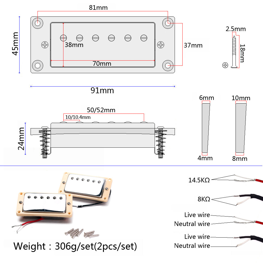 High Quality Set of Double Coil Humbucker Pickup Electric Guitar Neck & Bridge Pickup Chrome with Black Frame fit LP Guitar