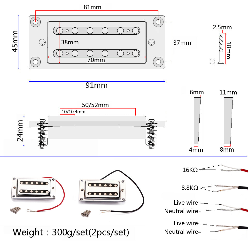 2pcs/set Guitar Sealed Humbucker Pickups Pick-ups Dual Coil for LP Electric Guitars with Mounting Screws