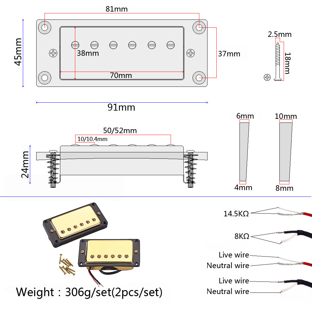 High Quality Set of Double Coil Humbucker Pickup Electric Guitar Neck & Bridge Pickup Chrome with Black Frame fit LP Guitar