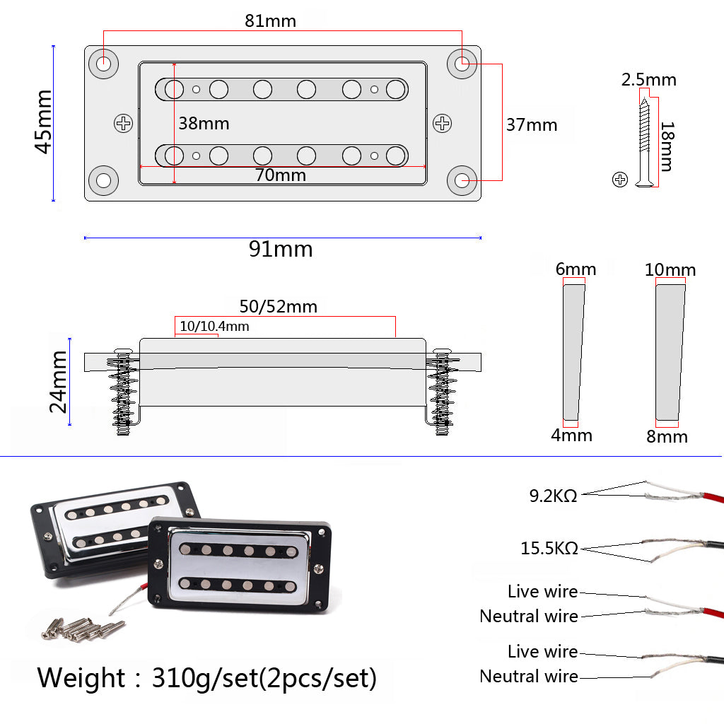 2pcs/set Guitar Sealed Humbucker Pickups Pick-ups Dual Coil for LP Electric Guitars with Mounting Screws