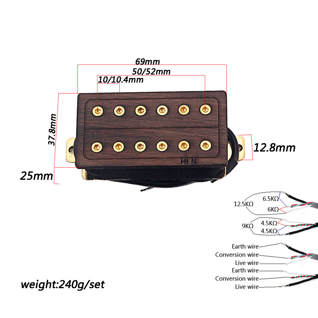 Rose Wood Golden Screws Neck Bridge 50/52mm Electric Guitar Humbucker