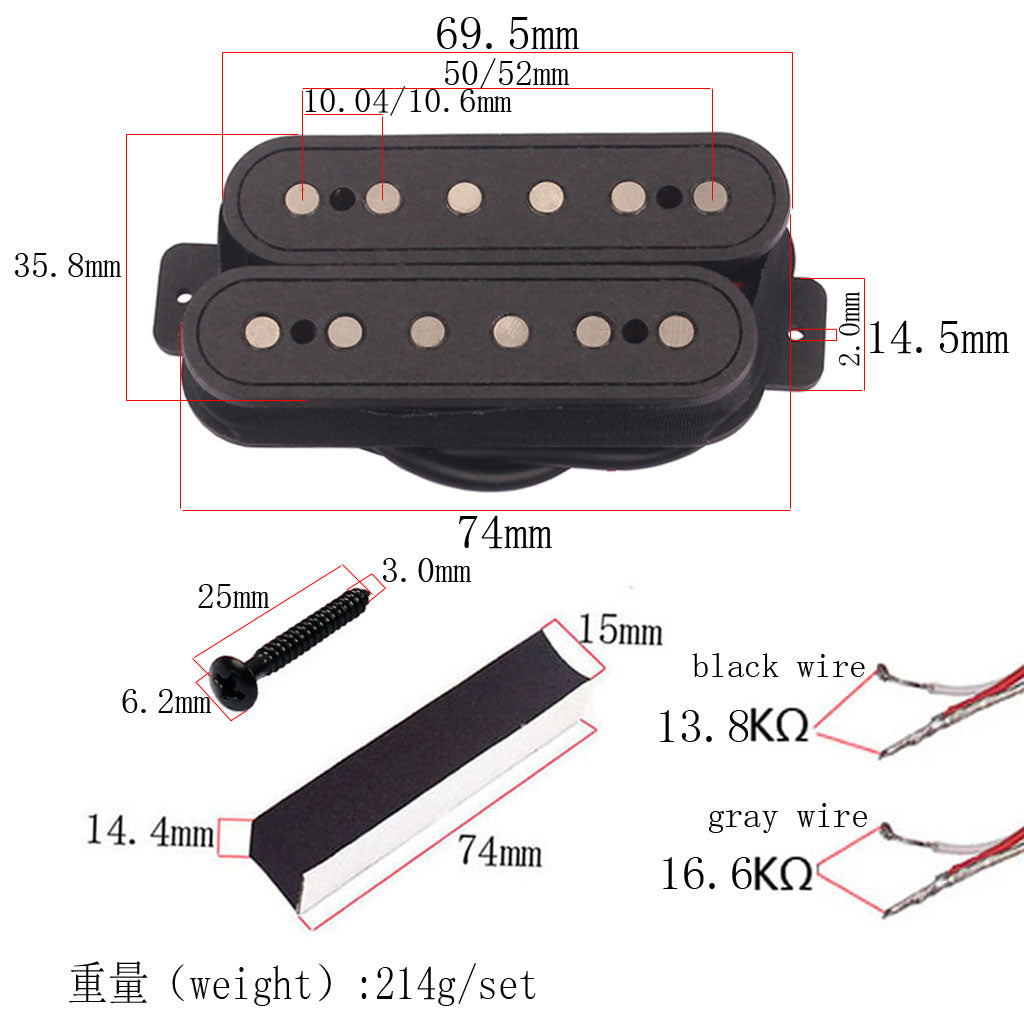 Humbucker Pickup Set Fiber Alnico 5 Magnets Four Conductor Wired