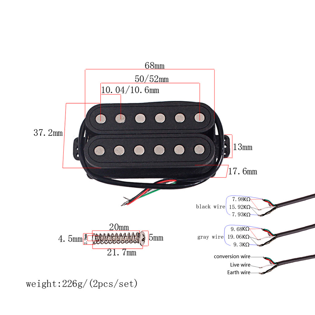 HUMBUCKER PICKUP SET fiber ALNICO 5 MAGNETS FOUR CONDUCTOR WIRED