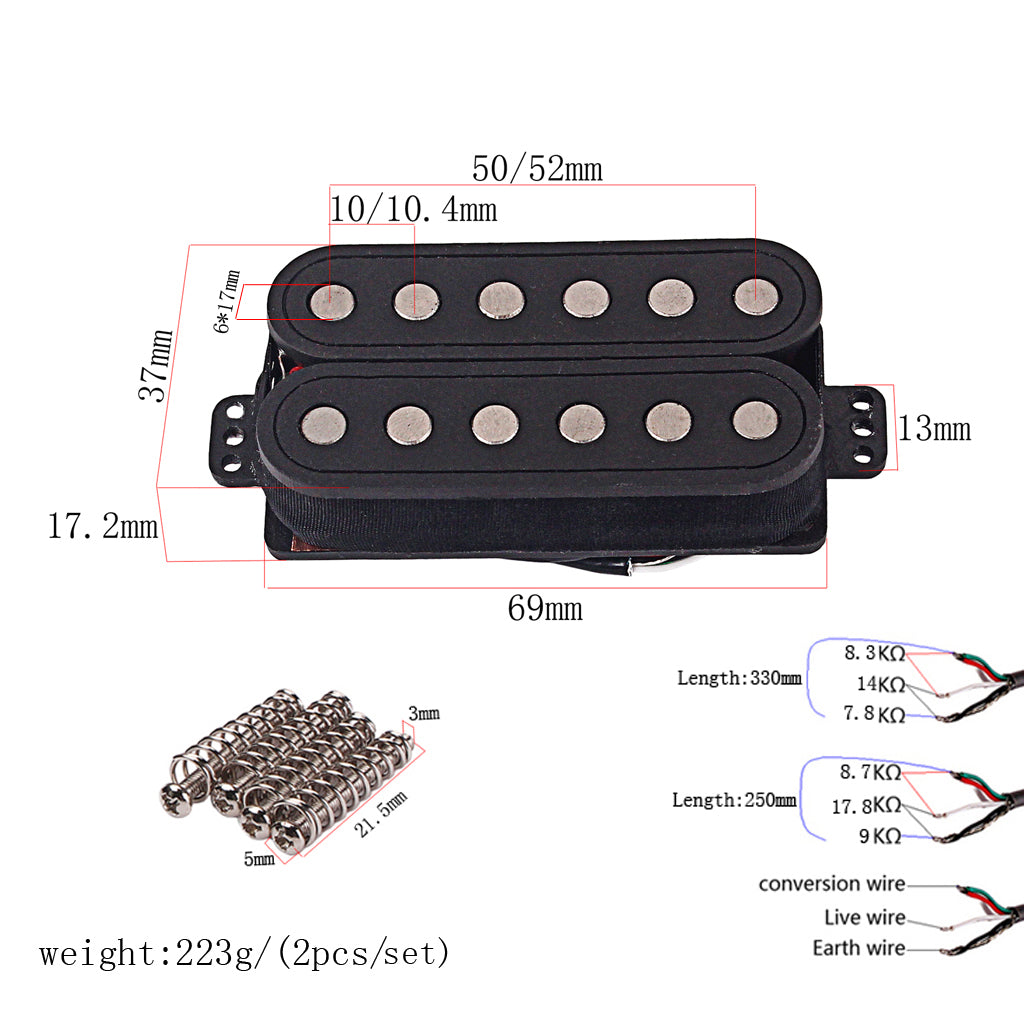 Humbucker Pickup Set Fiber Alnico 5 Magnets Four Couductor Wired