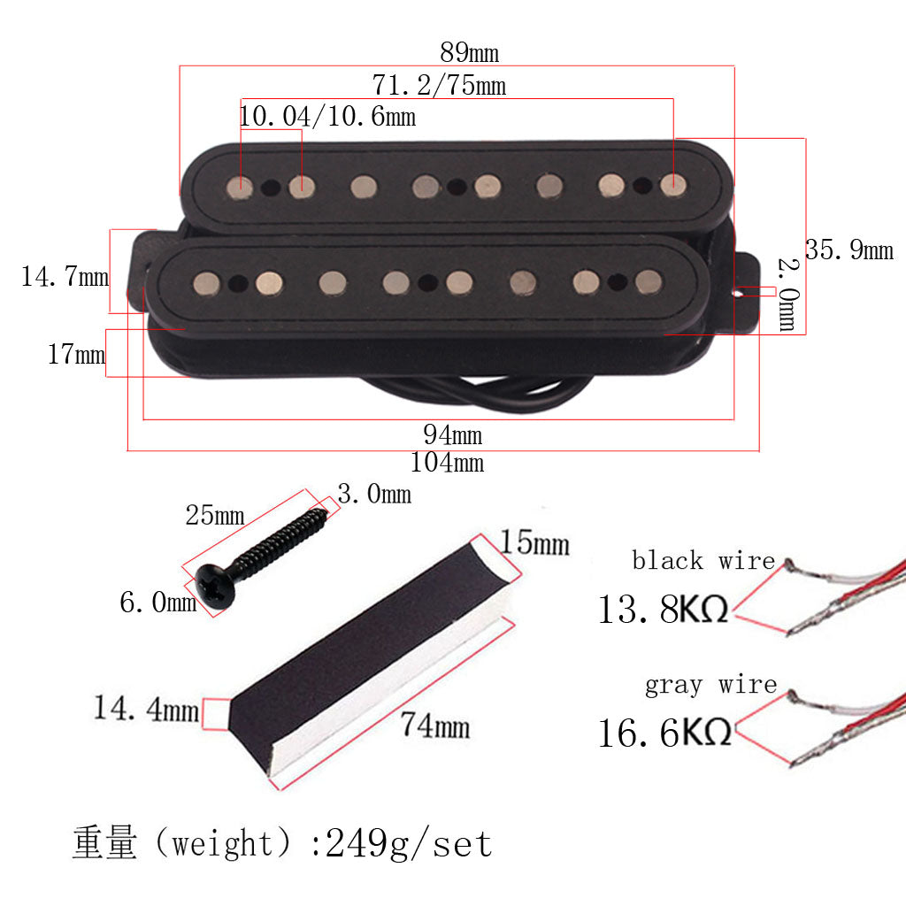 fiber alnico v 8 strings neck and Bridge Pickup Humbucker Guitar