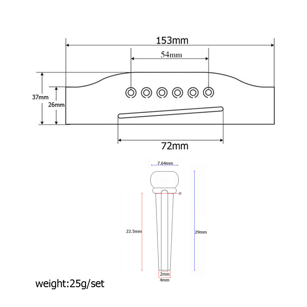 Pterocarpus 6 string Acoustic guitar Bridge and 6pcs pins