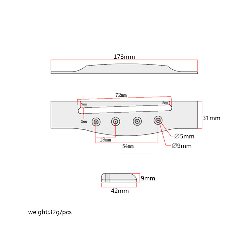 3A Grade Ebony Guitar Bridge High Quality Replacement Parts Solid Wood Acoustic Guitar Accessories