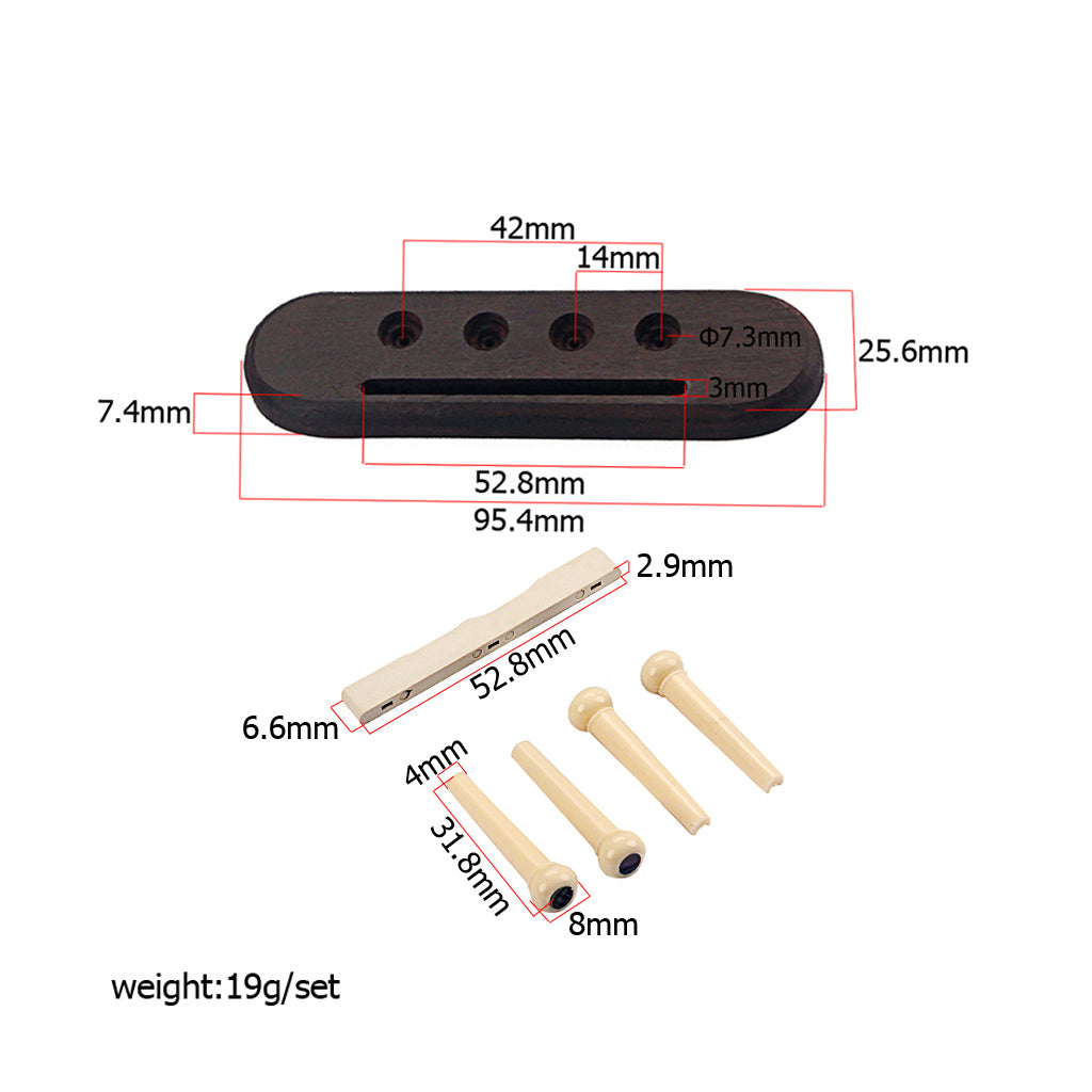 4 String Rosewood Ukulele Bridge+ABS Saddle Nut Slotted for Ukulele Parts