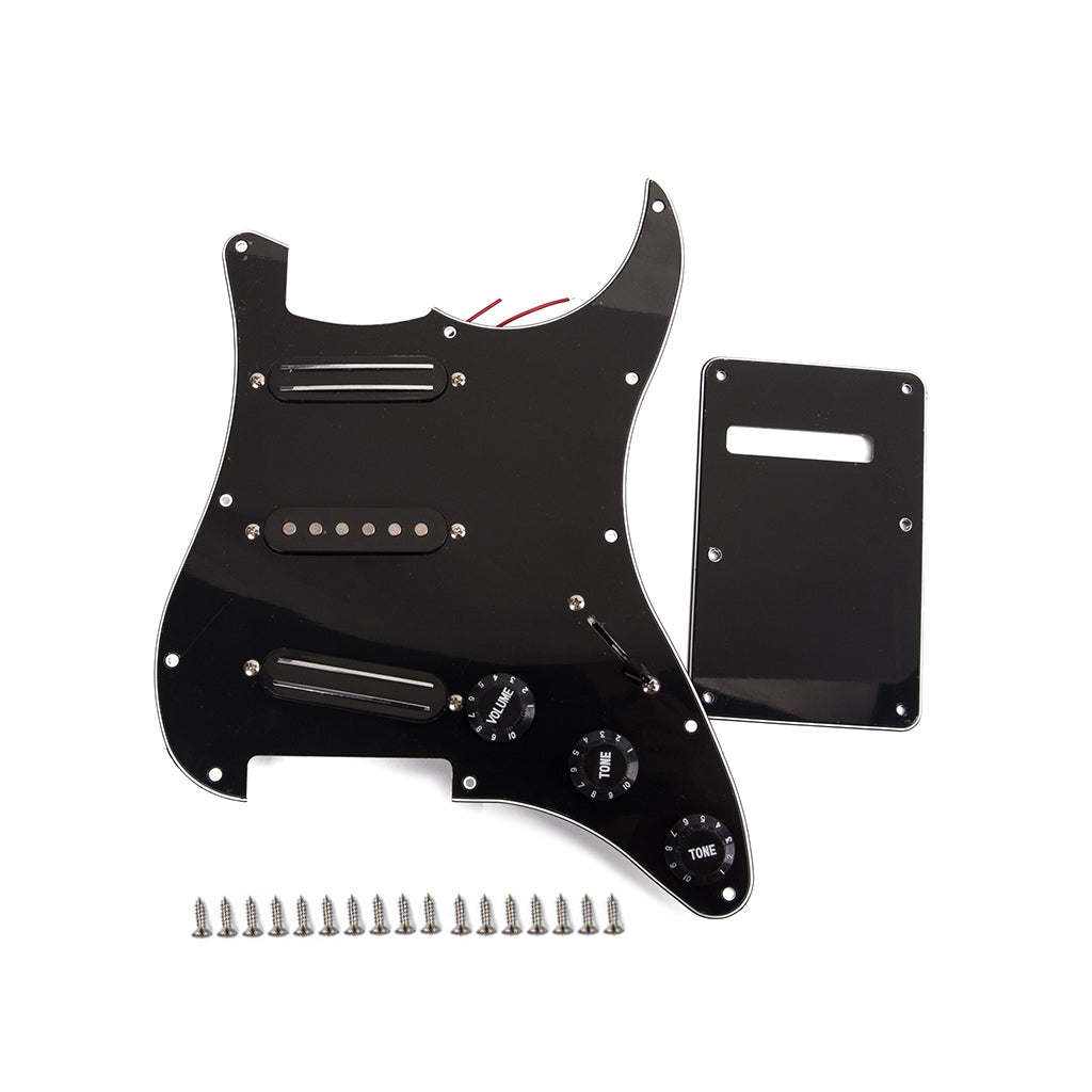 Black 3-ply SSS Dual Rail Pickups Loaded Prewired Pickguards for 11 Hole Electric Guitar