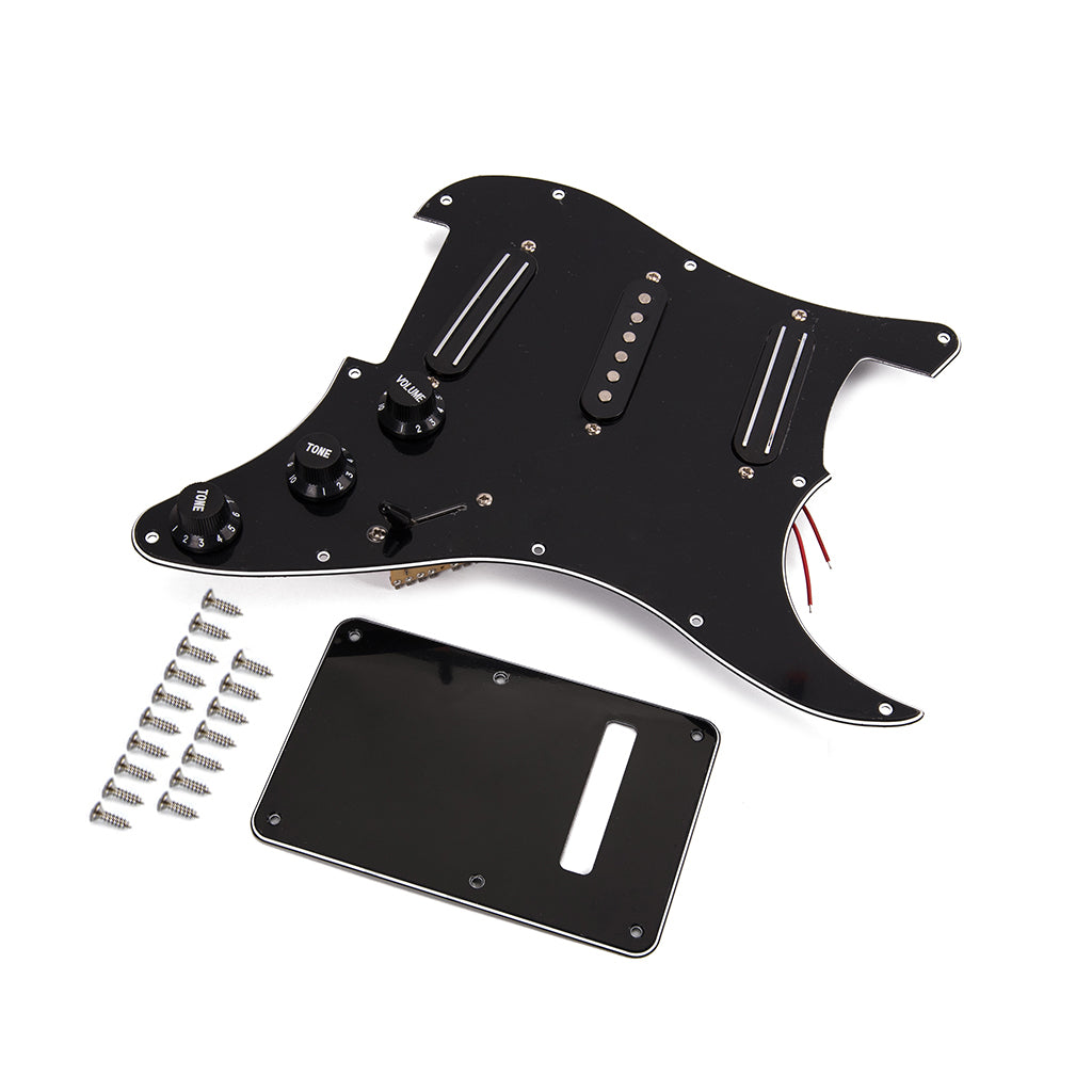 Black 3-ply SSS Dual Rail Pickups Loaded Prewired Pickguards for 11 Hole Electric Guitar