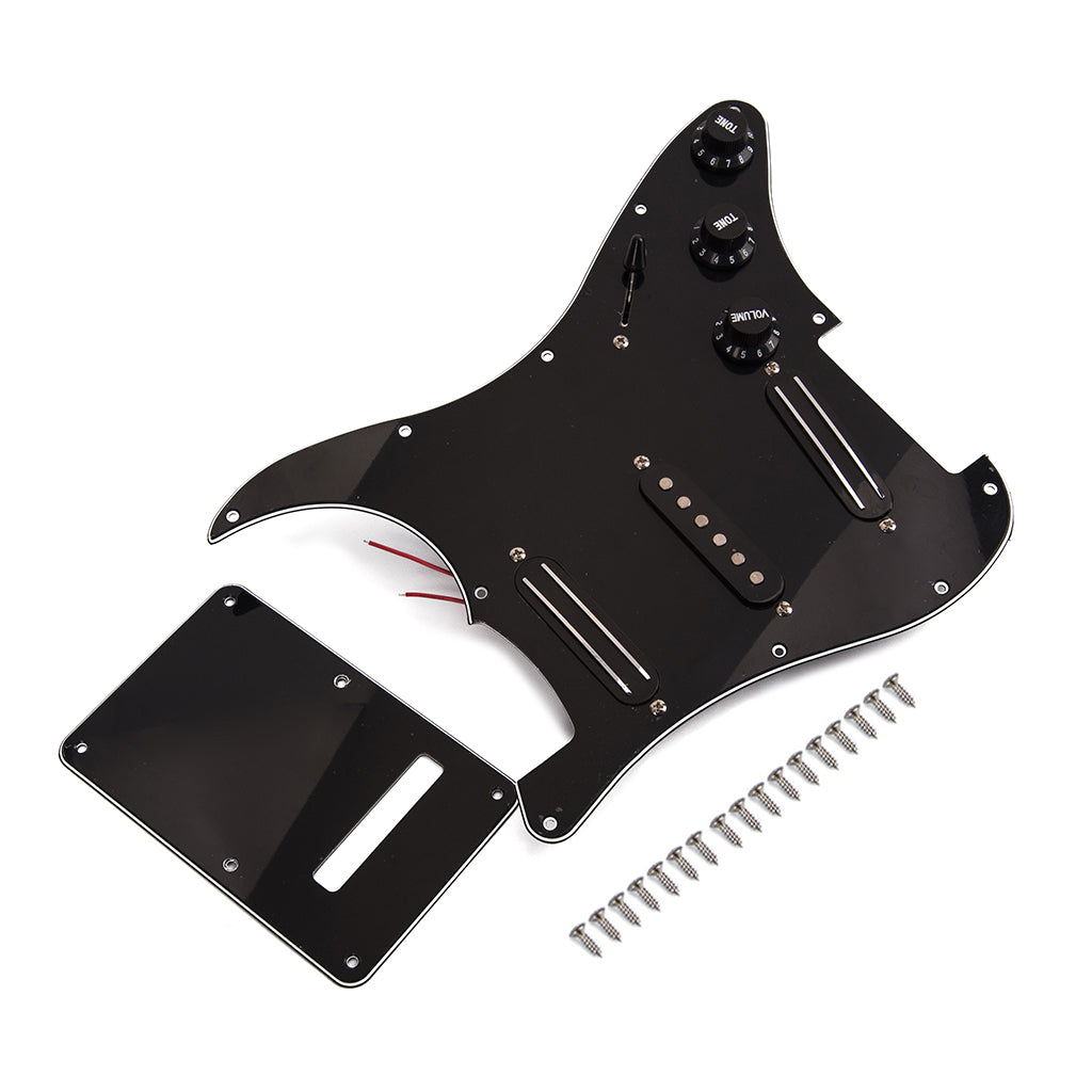 Black 3-ply SSS Dual Rail Pickups Loaded Prewired Pickguards for 11 Hole Electric Guitar