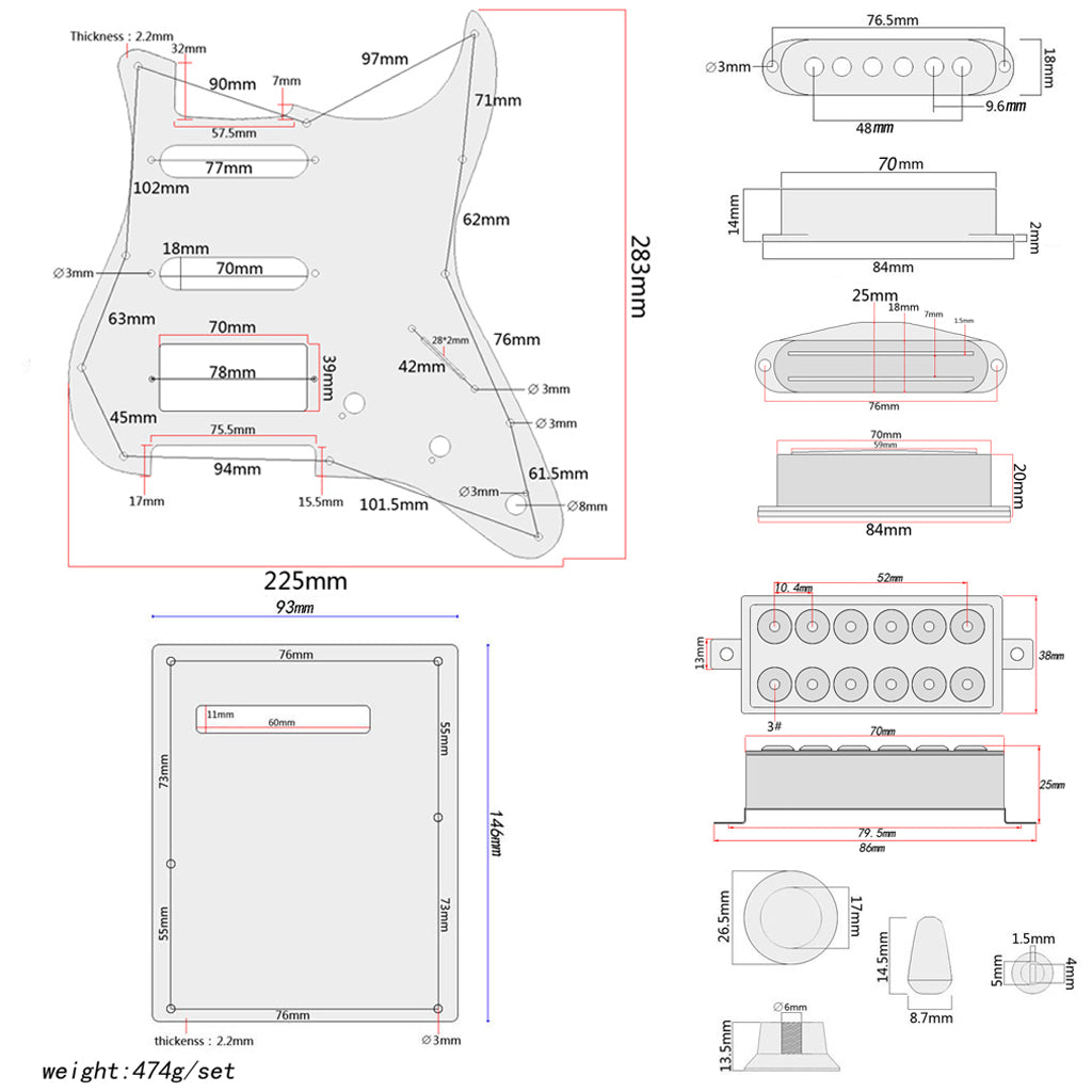 Prewired Pickguard Guard Plate with SSH Pickup Guitar Protector Board Pickup Humbuckers for Electric Guitar