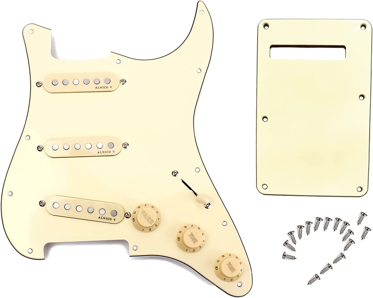 Prewired Stratocaster Pickguard ,3-Ply Pick Guards Loaded Single Coil Pickups, Alnico 5 Magnet Volume Tone Controls 5-Way Pick-up Switch for Guitar Project Parts