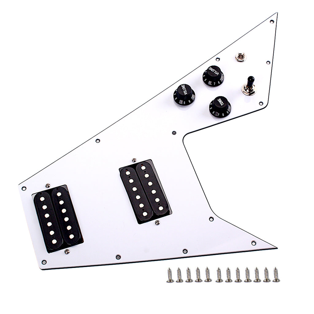 White 3 Ply Loaded Prewired Pickguard for Flying V Guitar