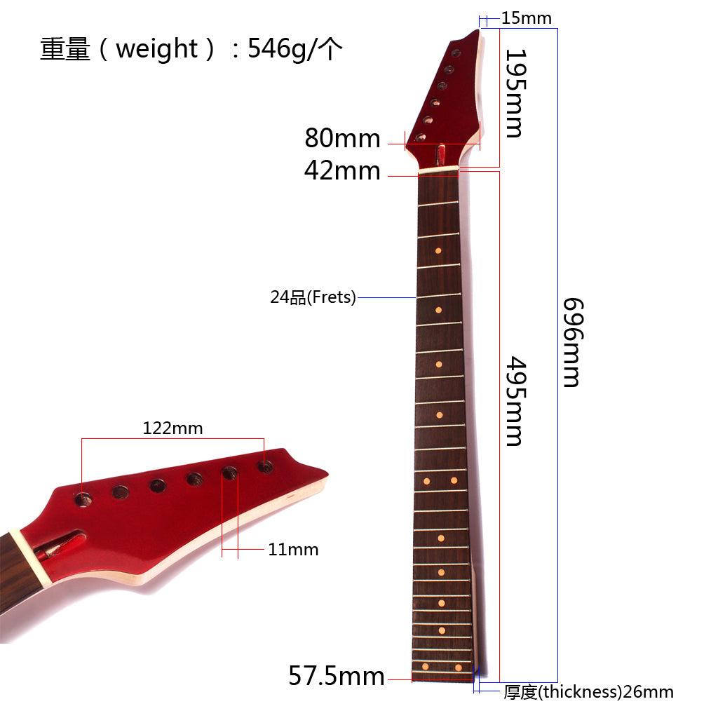 Rosewood Fretboard 24 Fret Maple Neck For Electric Guitar