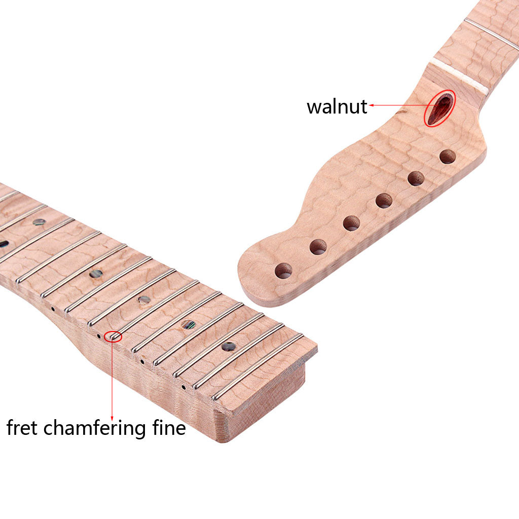 22 Fret Tiger Flame Maple Guitar Neck Replacement Guitar Neck for TL Electric Guitar Abalone Dots Natural