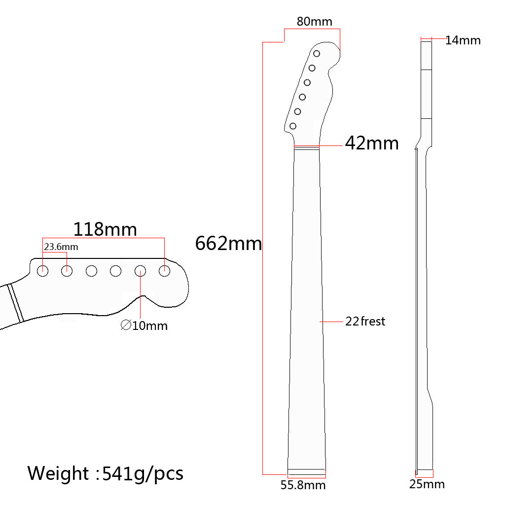 22 Fret Tiger Flame Maple Guitar Neck Replacement Guitar Neck for TL Electric Guitar Abalone Dots Natural