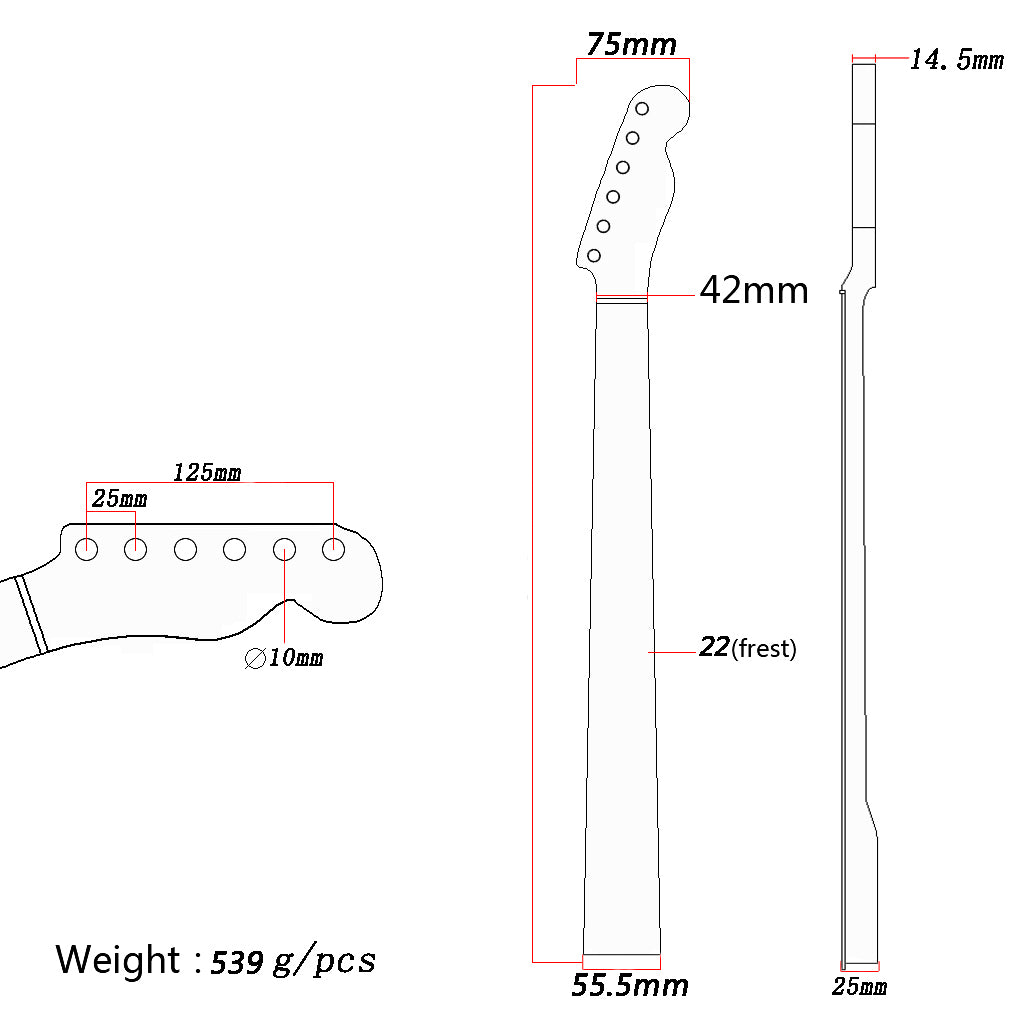 22 Fret Tiger Flame Maple Guitar Neck Replacement Maple TL Electric Guitar Neck with  black wood  Natural Glossy