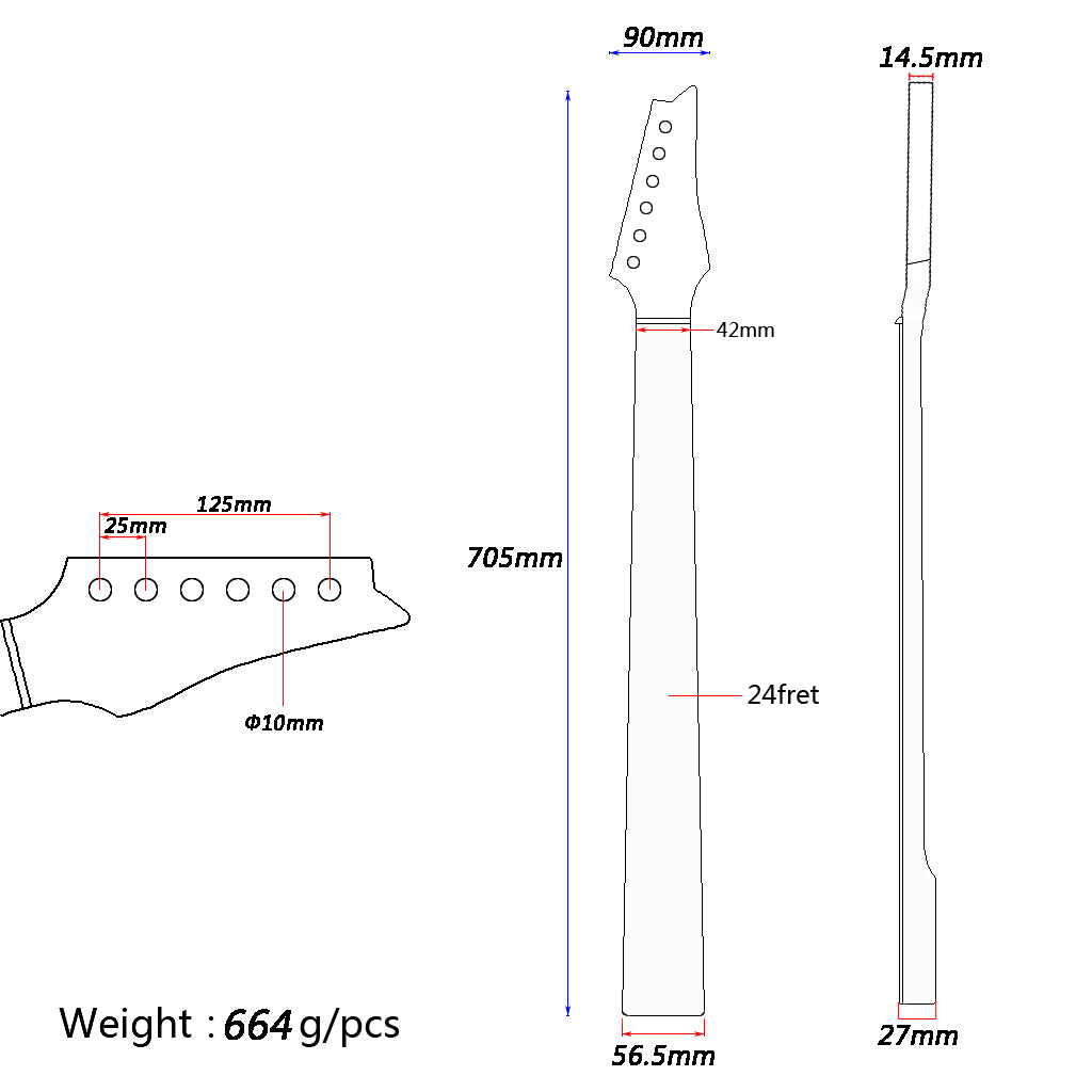 Guitar Neck For IB Maple with Rosewood Fretboard 24 Fret