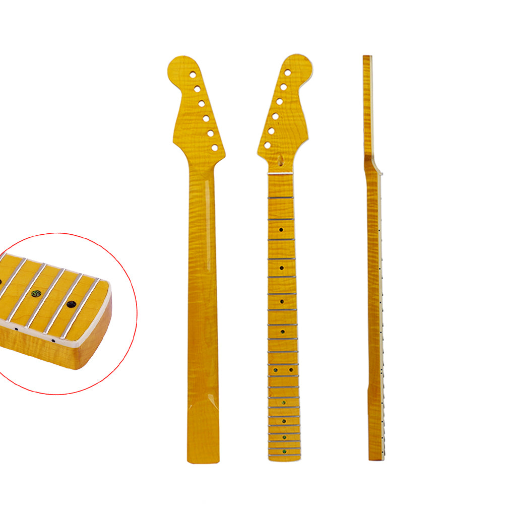 21 Fret Tiger Flame Maple Guitar Neck Replacement Guitar Neck for ST/TL Electric Guitar Abalone Dots Natural Yellow Glossy