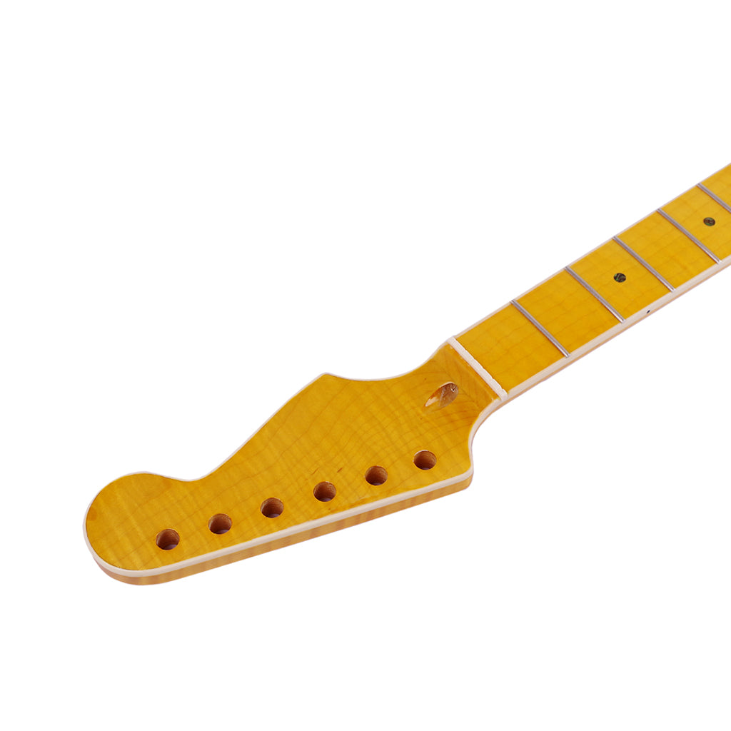 21 Fret Tiger Flame Maple Guitar Neck Replacement Guitar Neck for ST/TL Electric Guitar Abalone Dots Natural Yellow Glossy