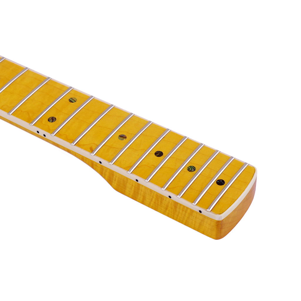 21 Fret Tiger Flame Maple Guitar Neck Replacement Guitar Neck for ST/TL Electric Guitar Abalone Dots Natural Yellow Glossy