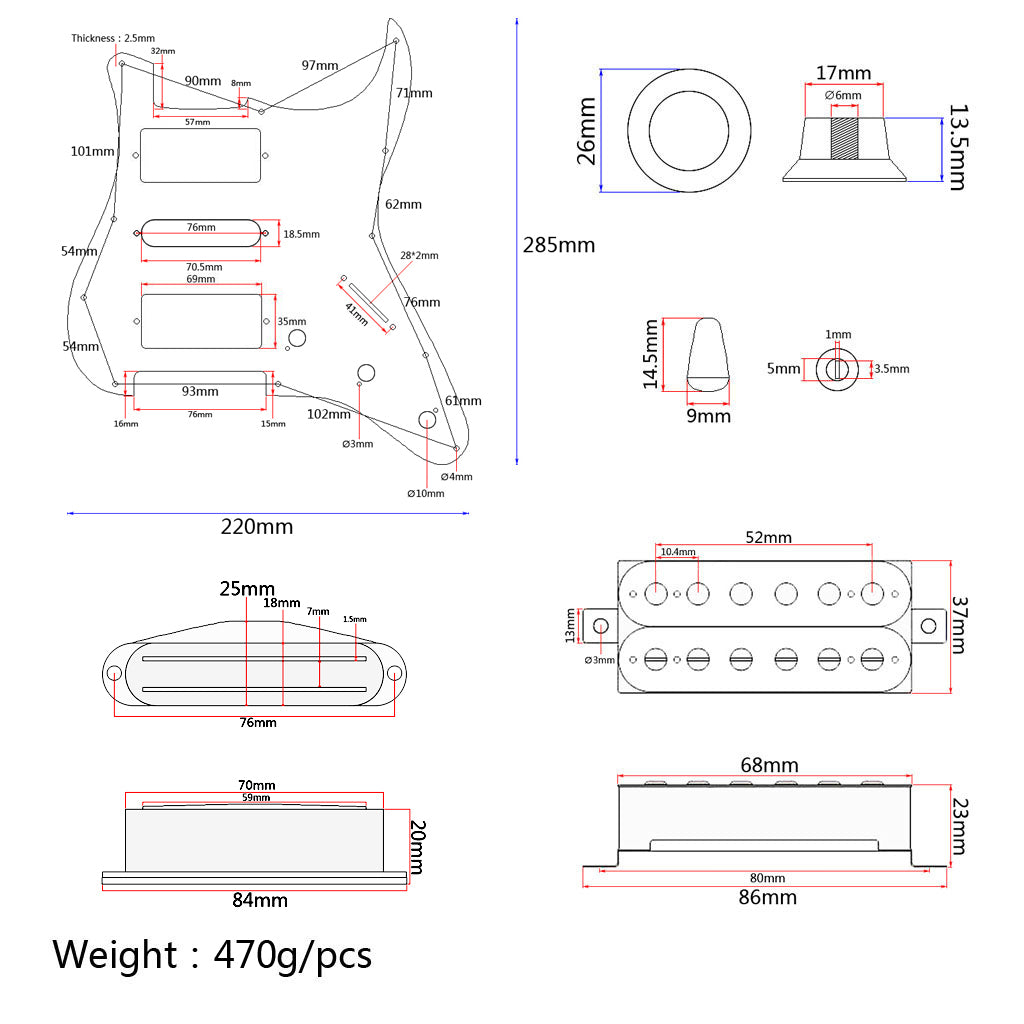 Maple Bauhinia Pattern 11 Holes HSH Pickguard Set Pickup Knobs Switch