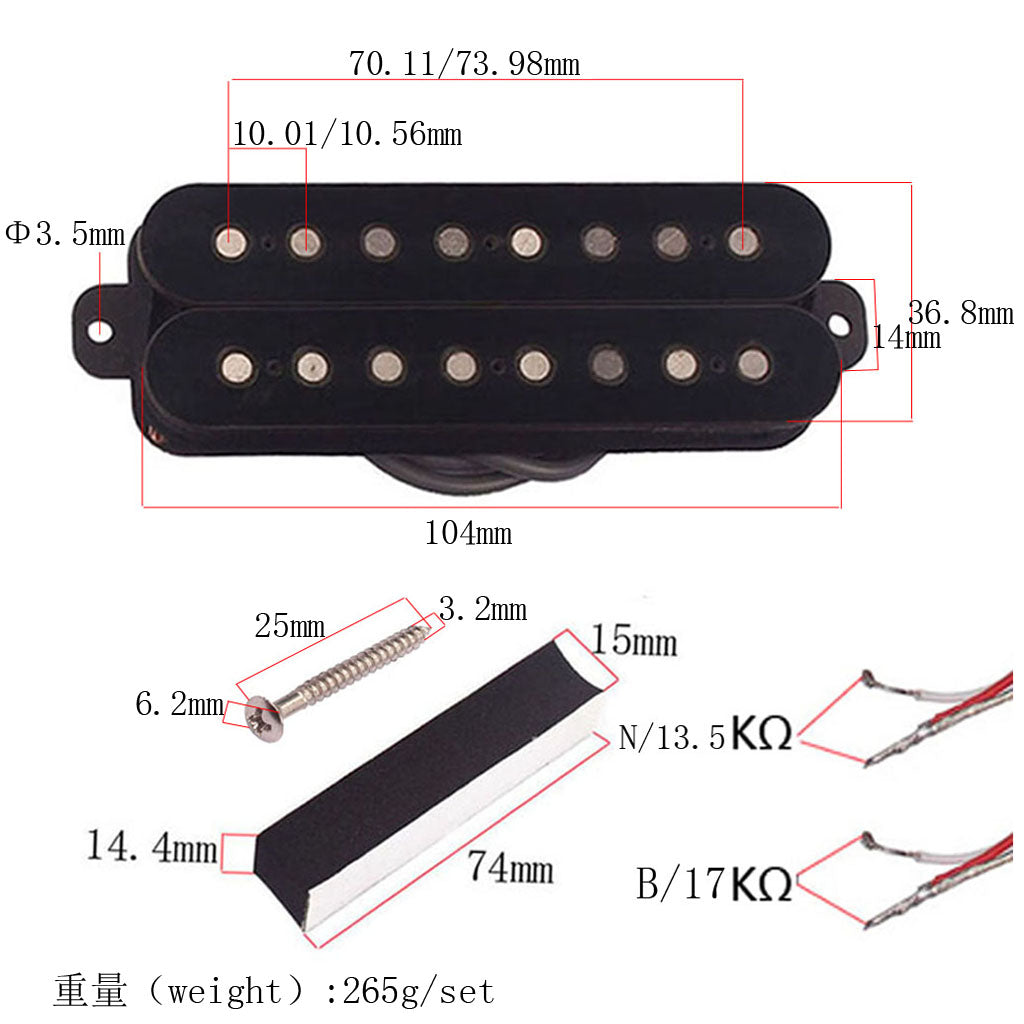 fiber alnico v 8 strings neck and Bridge Pickup Humbucker Guitar