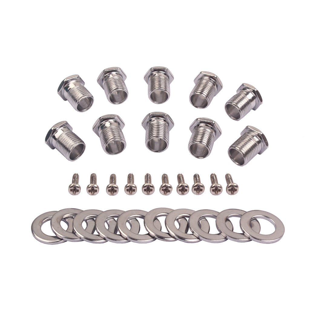 10 Pcs Hex Threaded Bushing & Ferrules & Mount Screws for Sealed-gear Guitar Tuning Peg Tuner Machine Heads.chrome