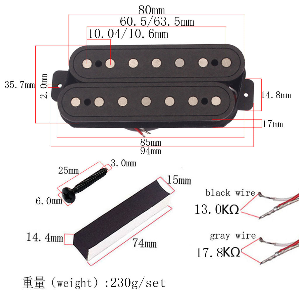 fiber alnico v 7 strings neck and Bridge Pickup Humbucker Guitar