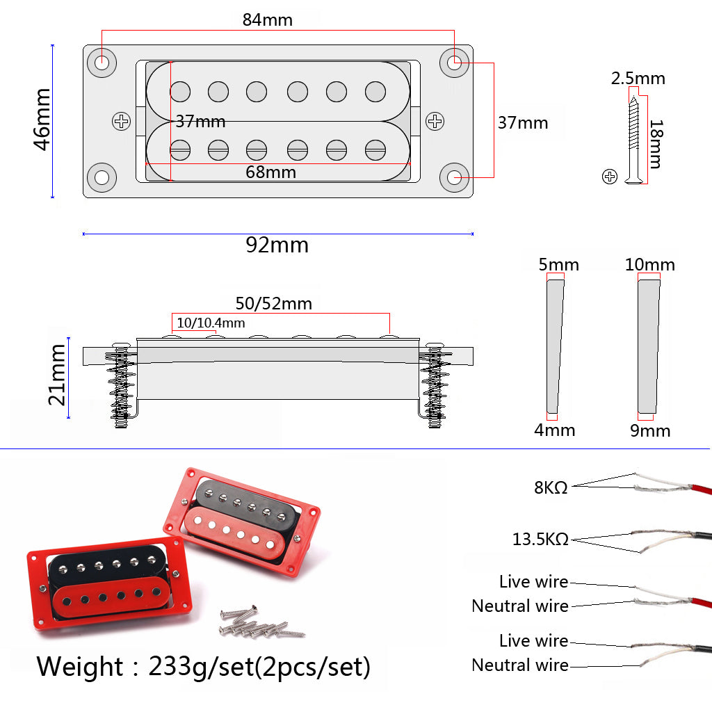 1 Set of 2pcs Zebra Red&Black Humbucker Double Coil Pickups Neck&Bridge For LP Electric Guitar Pickups