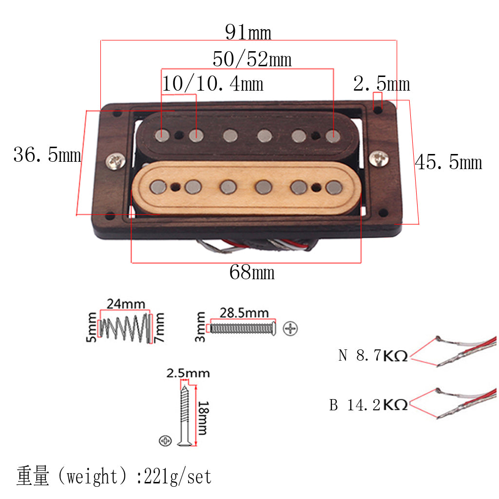 HEALLILY Maple Wood 6-string Humbucker Pickups for Electric Guitar Accessories Parts Replacement