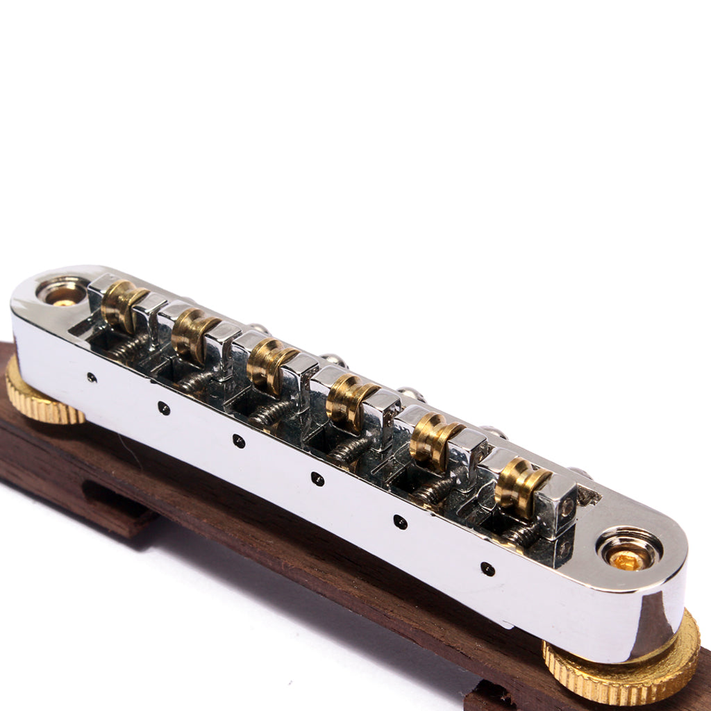 Chrome Plated Jazz Electronic Guitar Bridge Tailpiece with Gold Roller Saddle