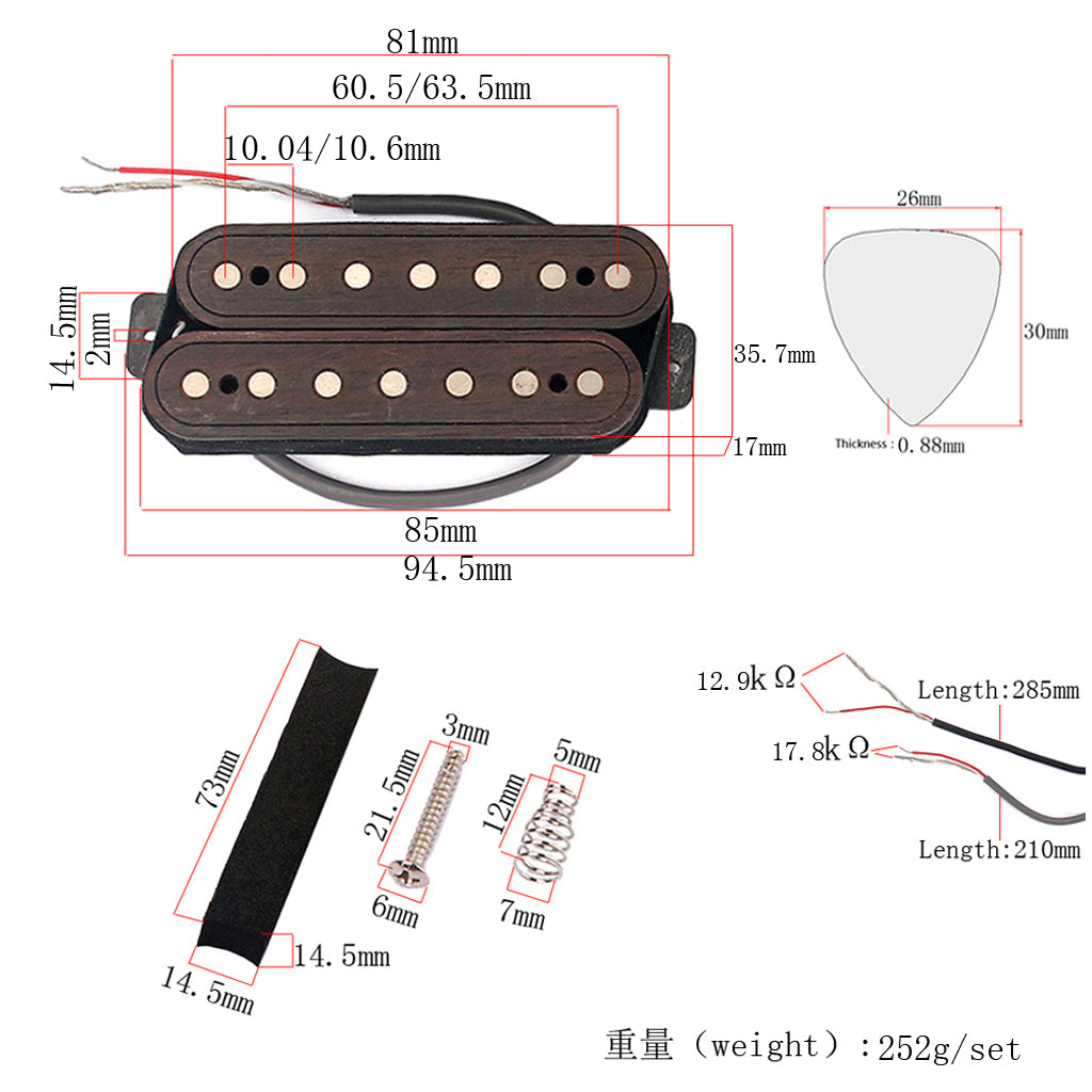 fiber alnico v 7 strings neck and Bridge Pickup Humbucker Guitar