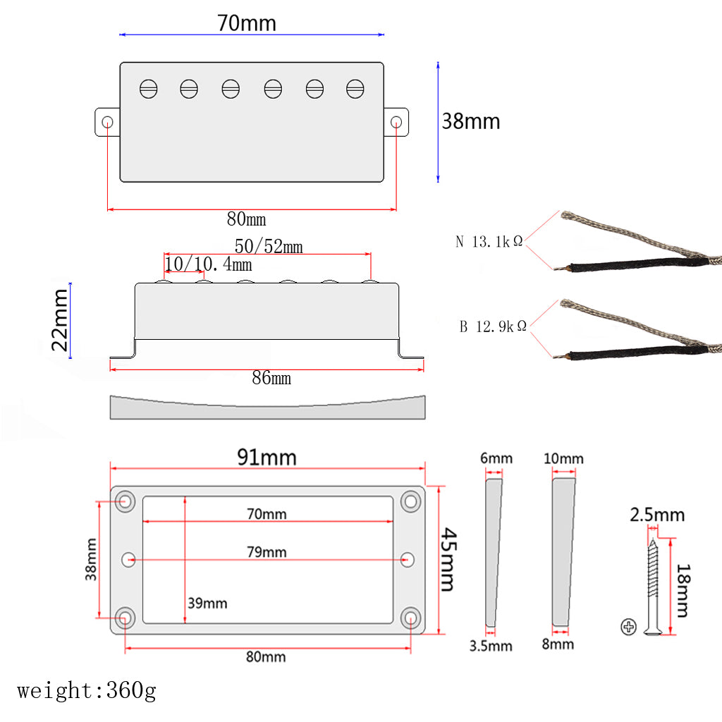 2pcs/set Guitar Sealed Humbucker Pickups Pick-ups Dual Coil for LP Electric Guitars with Mounting Screws