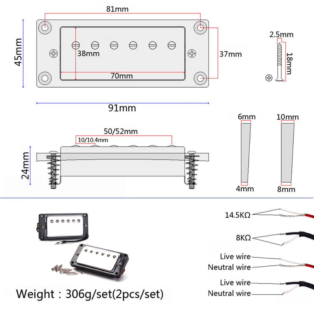 High Quality Set of Double Coil Humbucker Pickup Electric Guitar Neck & Bridge Pickup Chrome with Black Frame fit LP Guitar