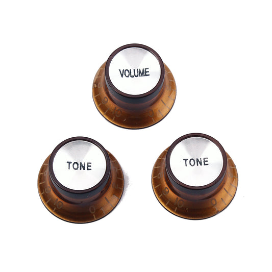 1 Set of 3pcs Brown Silver Reflector Volume Tone Electric Guitar Knobs