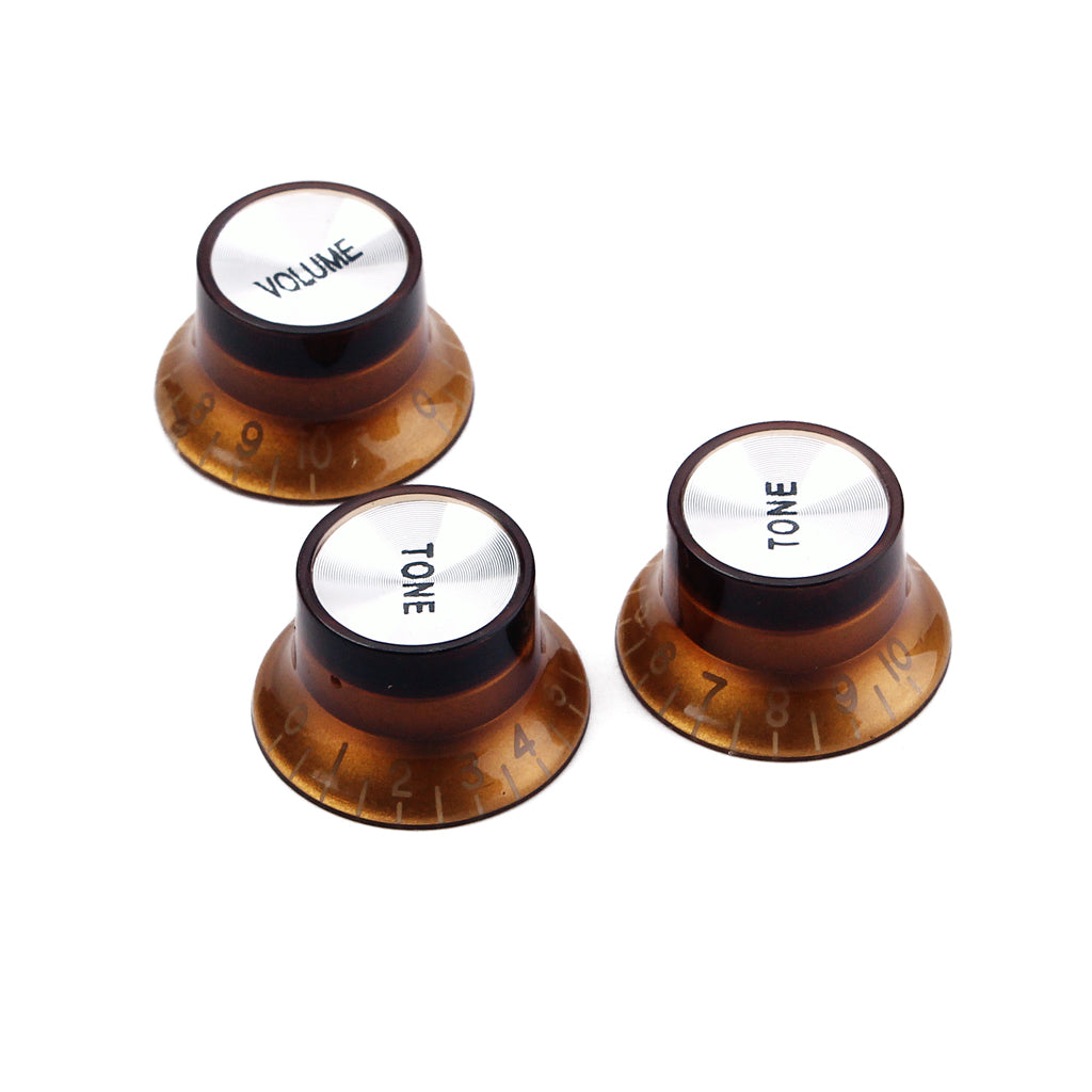 1 Set of 3pcs Brown Silver Reflector Volume Tone Electric Guitar Knobs