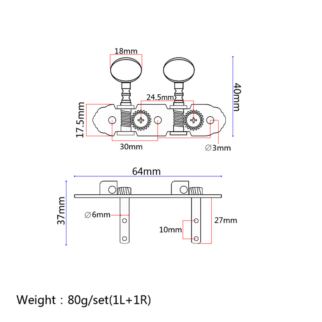 2R2L Tuning Pegs Machine Heads For Ukulele Classical Guitar with Round Button