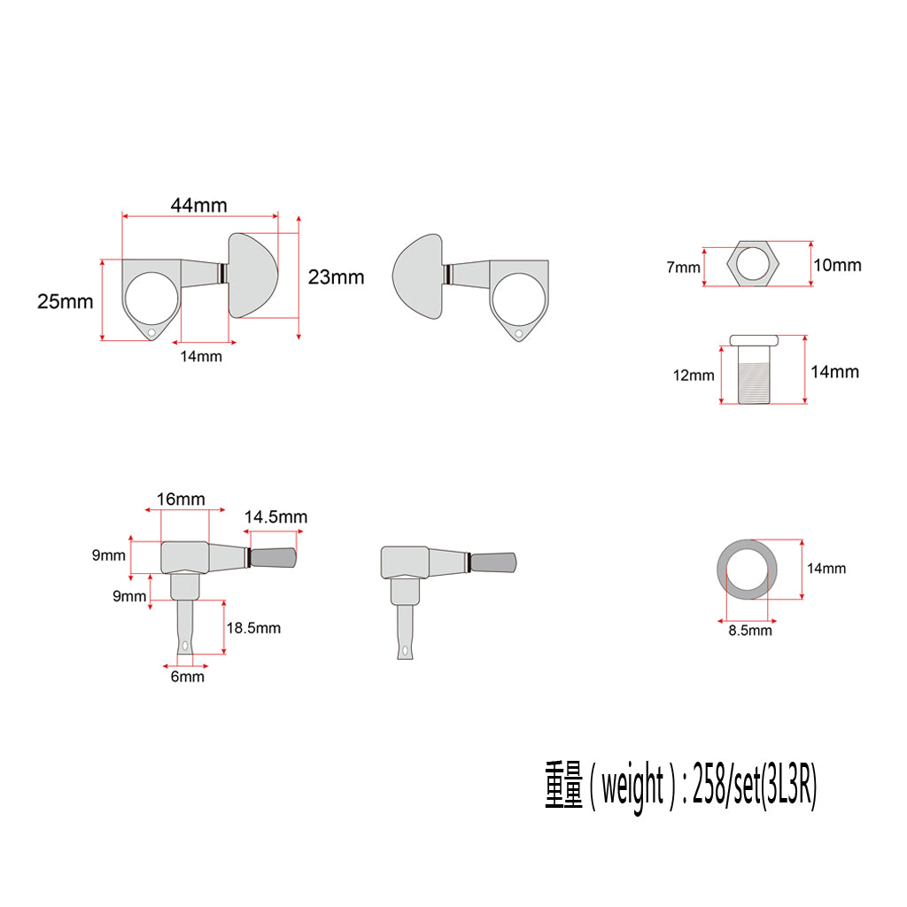 Guitar Parts Tuning Pegs 3L3R Heavy Duty Guitar Tuning Keys Pegs Machine Heads Closed Gear