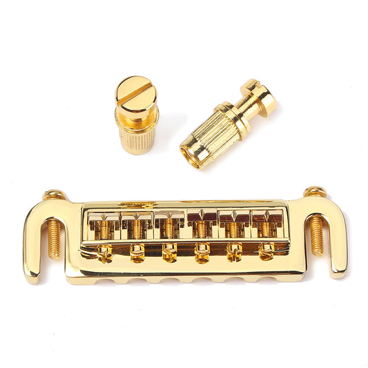 Guitar Part WRAP AROUND - 6 Adjustable Saddle Bridge Tailpiece - LP Jr - GOLD