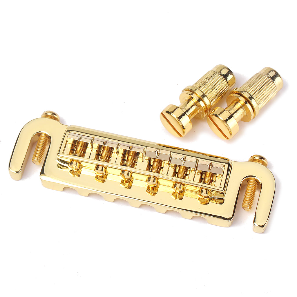 Guitar Part WRAP AROUND - 6 Adjustable Saddle Bridge Tailpiece - LP Jr - GOLD