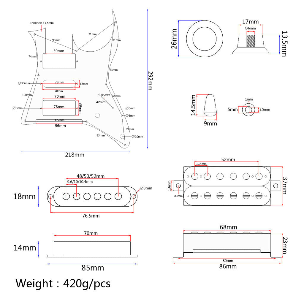Prewired-Loaded  Pickguard Humbuckers set  for HSH Guitar