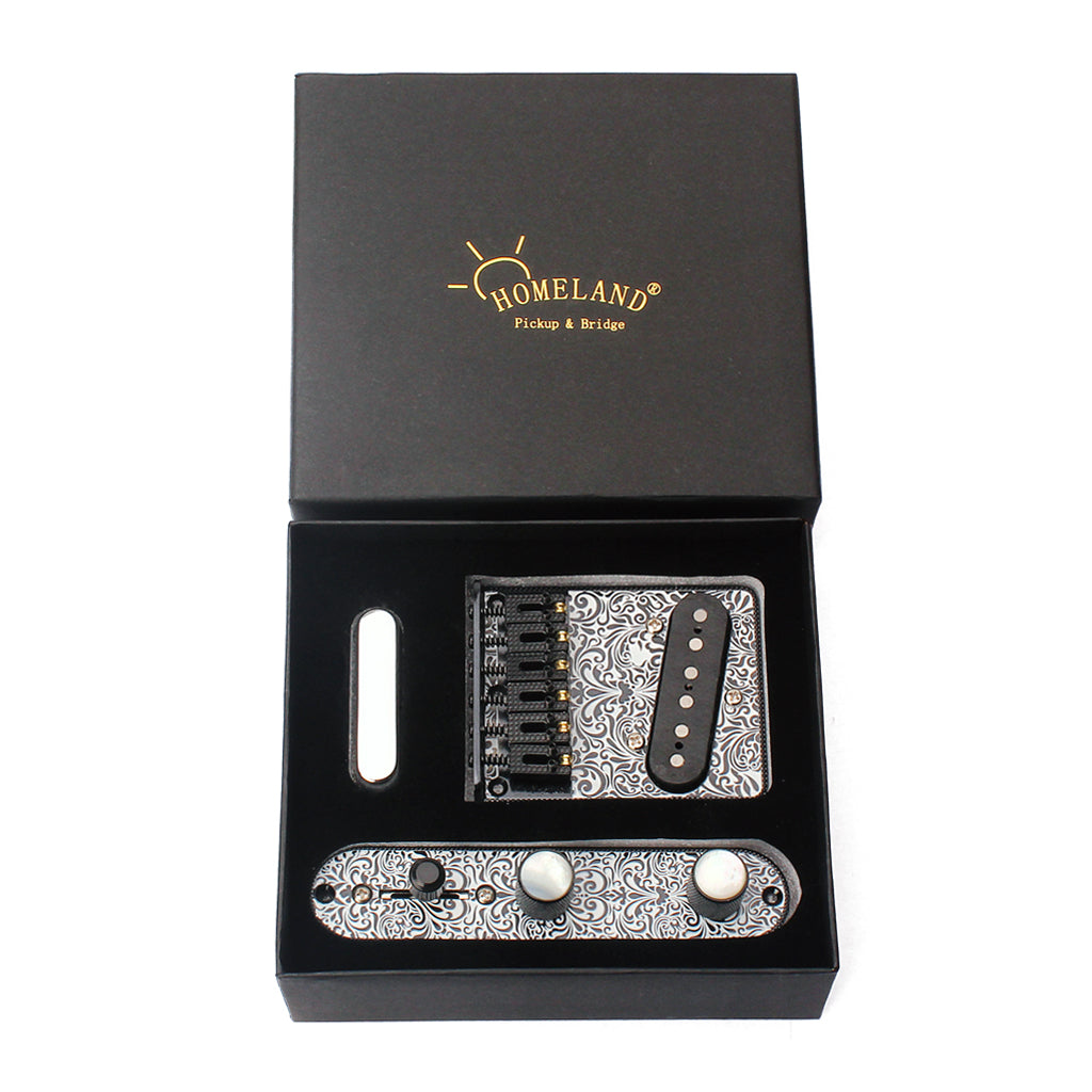 Guitar Bridge & Cupronickel Pickup & 3 Way Switch  Control Knob Plate Set