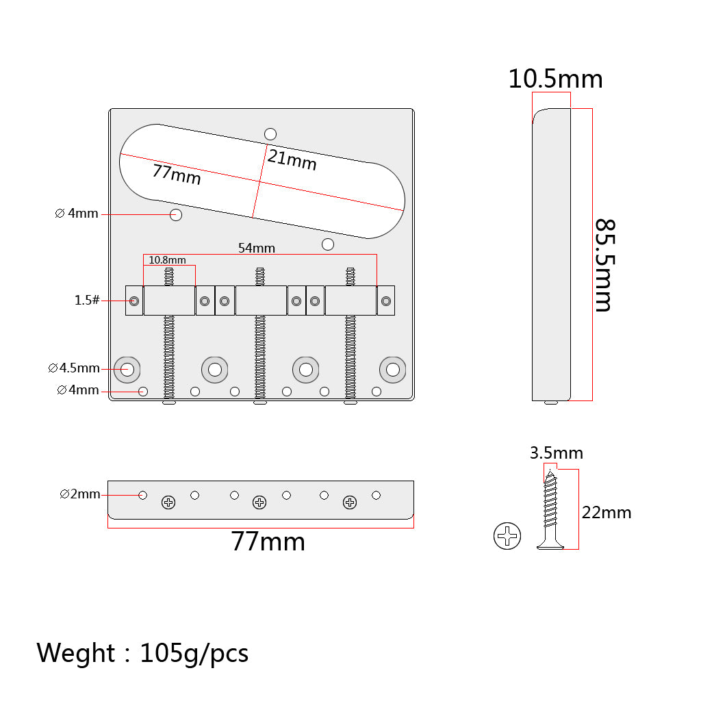 Silver Copper 3 Saddle Bridge for TL Electric Guitar